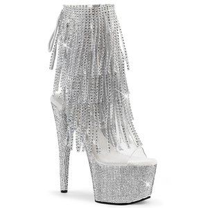 Pleaser Bejeweled 1017RSF-7 Rhinestone Platform Ankle Boots with Fringe